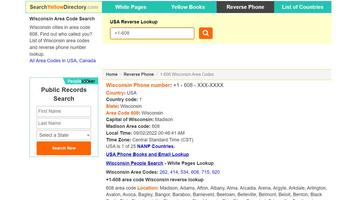 Wisconsin Area Code 608 Reverse Phone Number Lookup